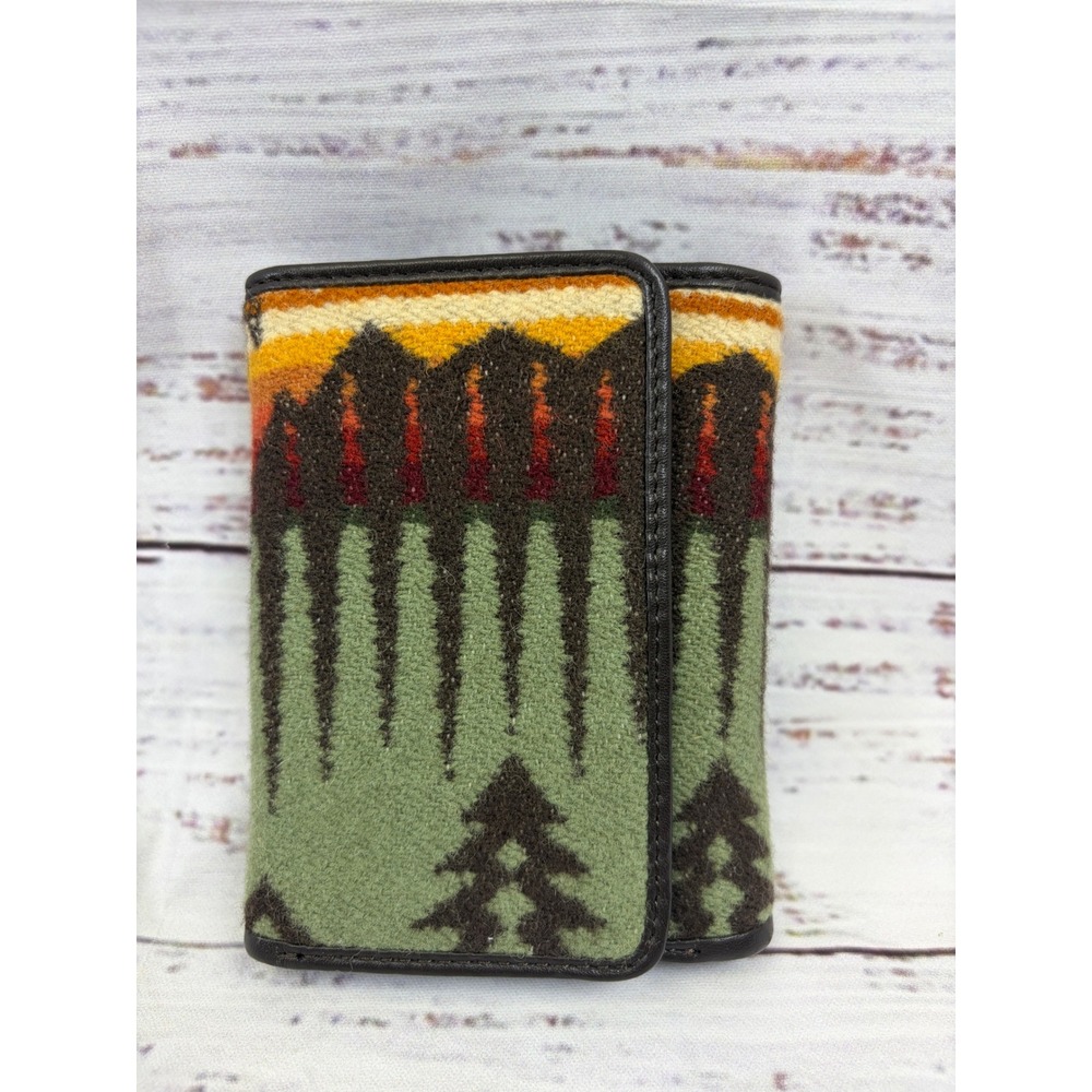 Pendleton Wool Trifold Wallet Mountain Scenic Sage Green Brown Snap Closure